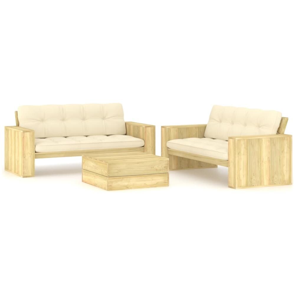 Set Salotto Giardino con Cuscini 3 pz in Pino Impregnato - Foto 1