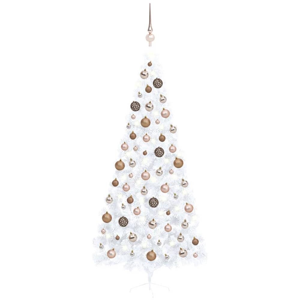 Set Albero Natale Artificiale a Metà LED e Palline Bianco 240cm - Foto 1