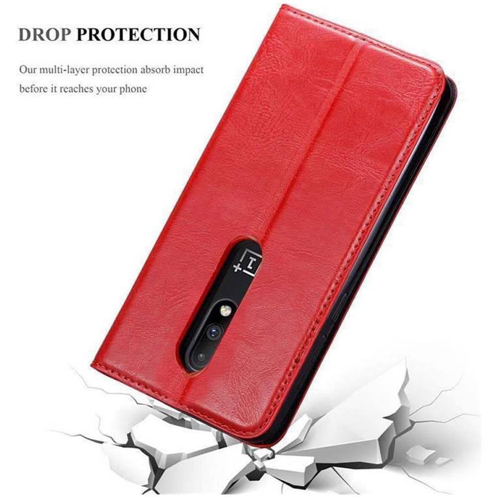 Custodia Compatibile Con Oneplus 7 In Rosso Mela - Coperchio Protettiva Con Chiusura Magnetica, Funzione Stand E Tasca Per Le Carte - Foto 8