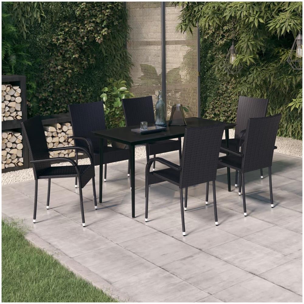 Set Mobili Da Pranzo Da Giardino 7 Pz Nero - Foto 1