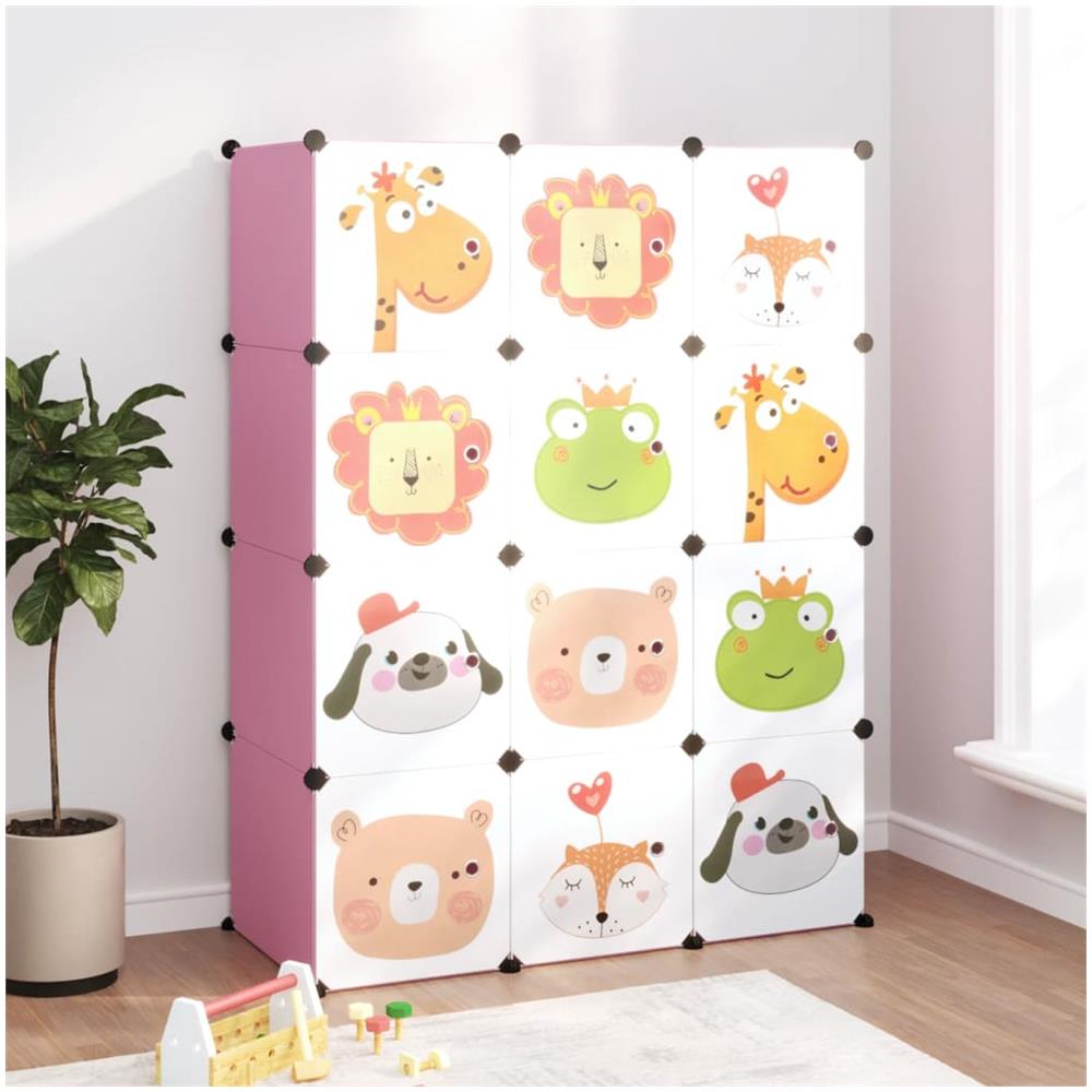 Scaffale Portaoggetti Per Bambini Con 12 Cubi Rosa In Pp - Foto 1