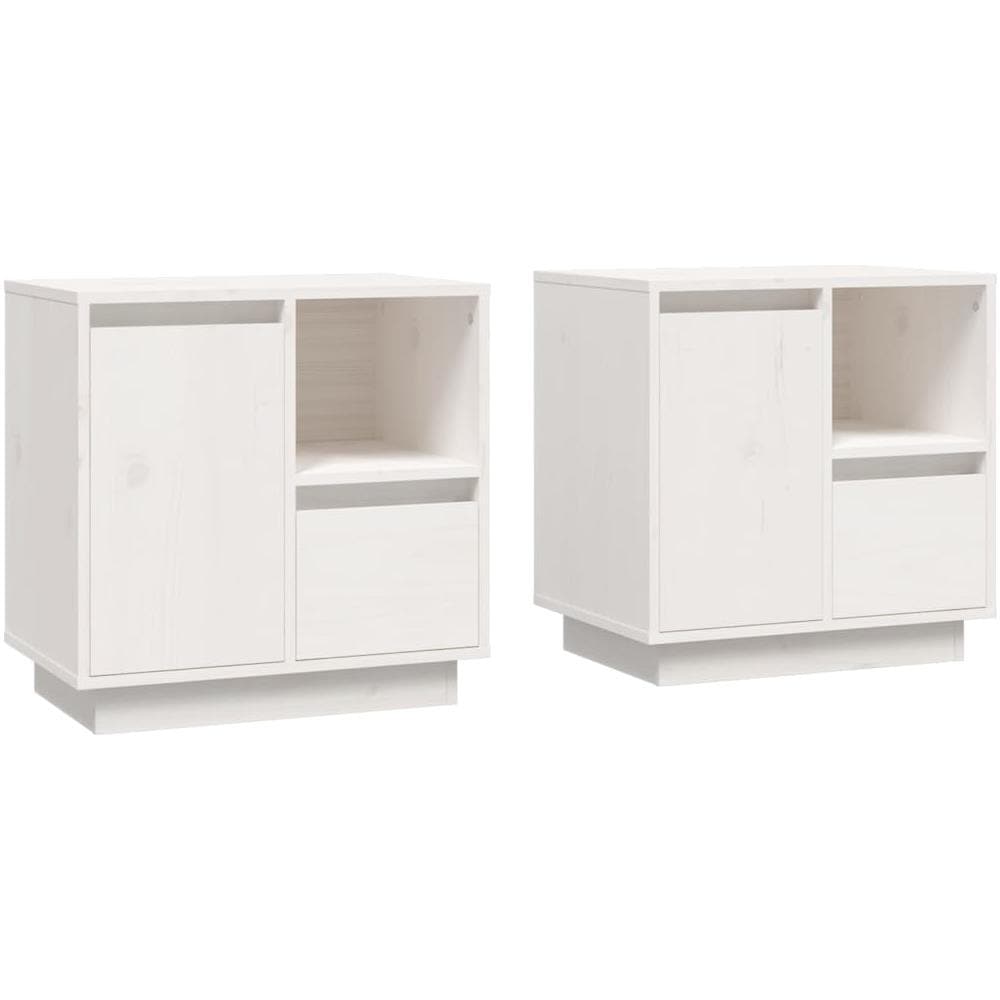Comodini 2 Pz Bianco 50x34x50 Cm In Legno Massello Di Pino - Foto 2