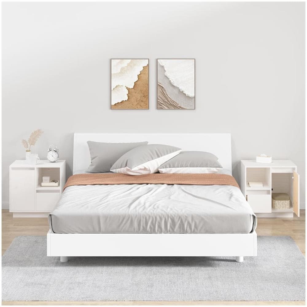 Comodini 2 Pz Bianco 50x34x50 Cm In Legno Massello Di Pino - Foto 1