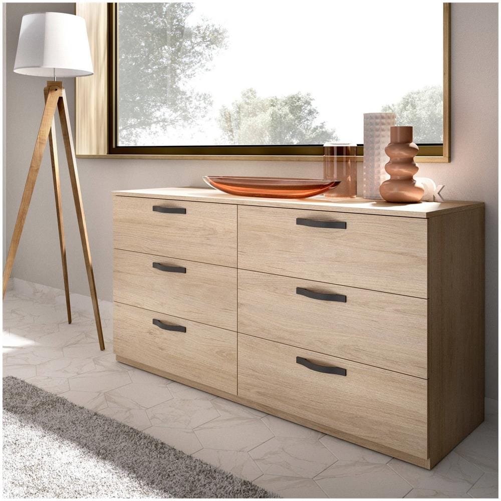 Cassettiera Arpel, Settimanale Per Camera Da Letto, Comò Con 6 Cassetti, 140x45h72 Cm, Rovere - Foto 1