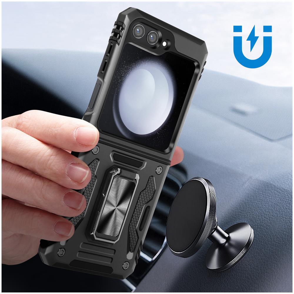 Cover Anello Per Samsung Galaxy Z Flip5 Anti-urto Serie Armoring Bump Nera - Foto 5