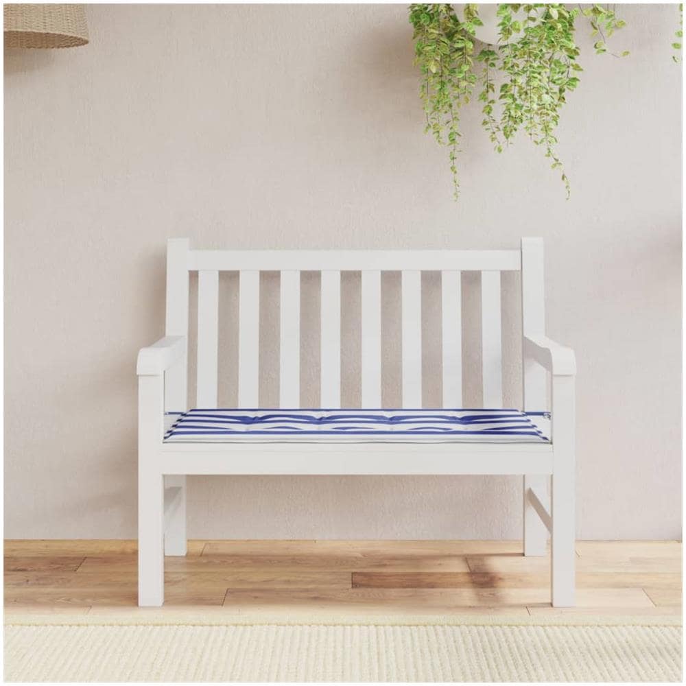 Cuscino Panca Giardino Bianco E Blu 100x50x3 Cm Tessuto Oxford - Foto 1