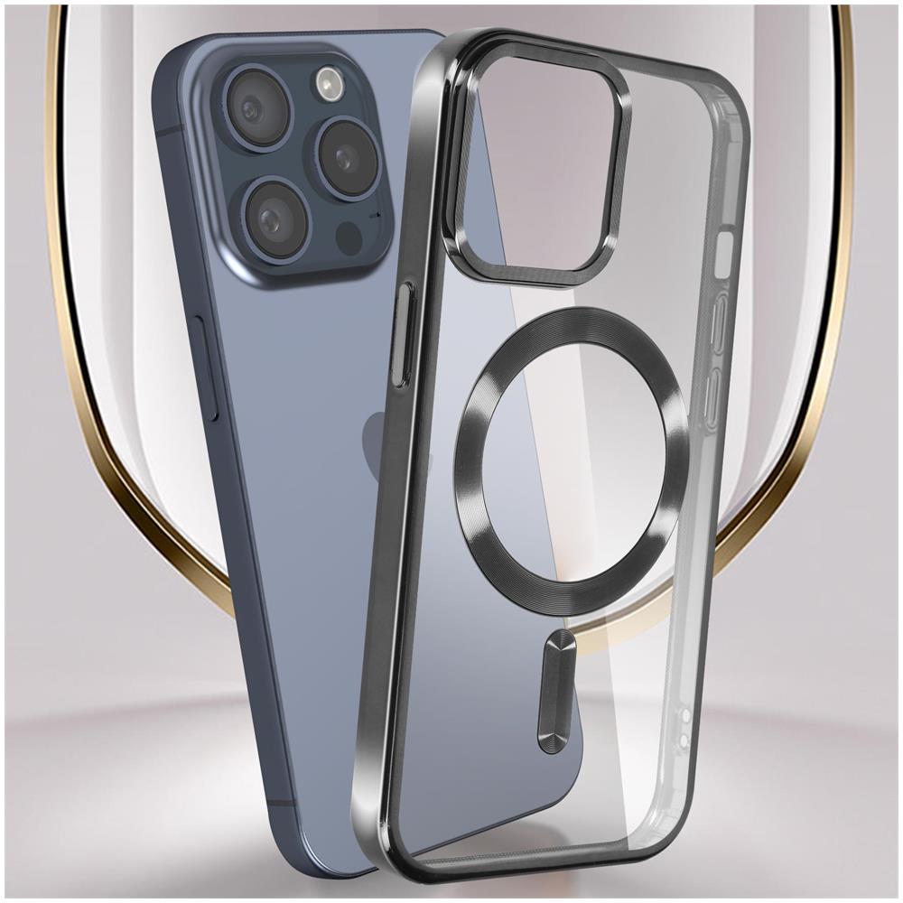 Cover Magsafe Trasparente Bordo Nero Per Iphone 15 Pro Metallic - Foto 2