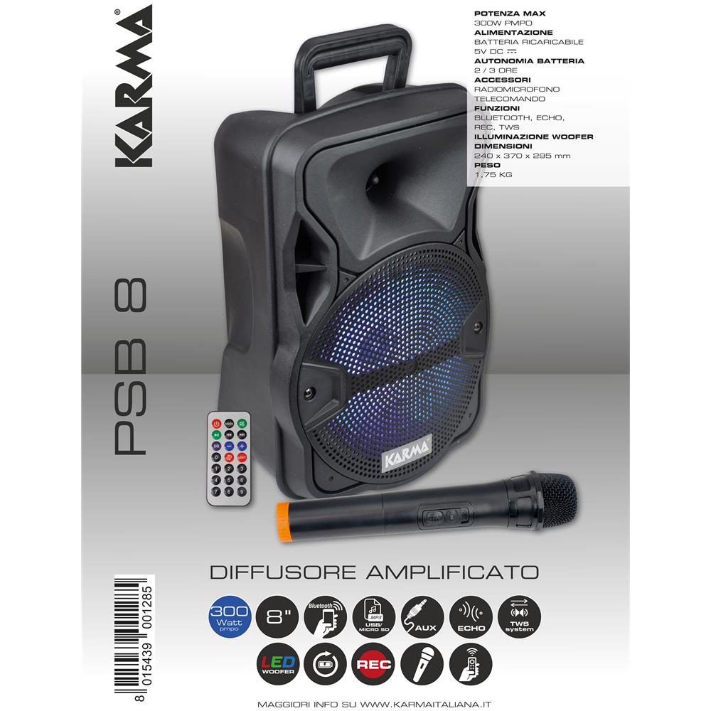Diffusore Amplificato PSB 8 con Radiomicrofono Potenza 300 W Color Nero - Foto 5