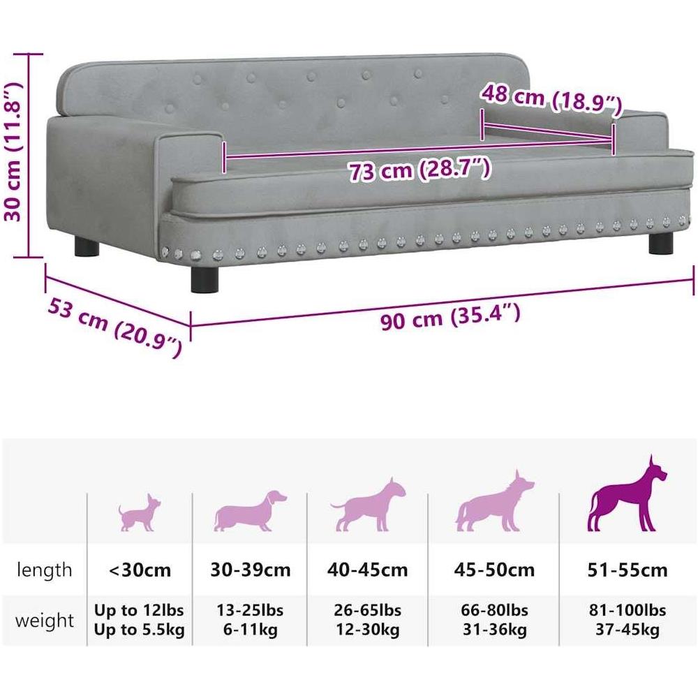 Lettino per Cani Grigio Chiaro 90x53x30 cm in Velluto - Foto 7