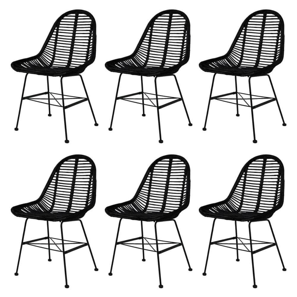 Sedie Da Pranzo Set 6 Pz In Rattan Naturale Nero - Foto 1