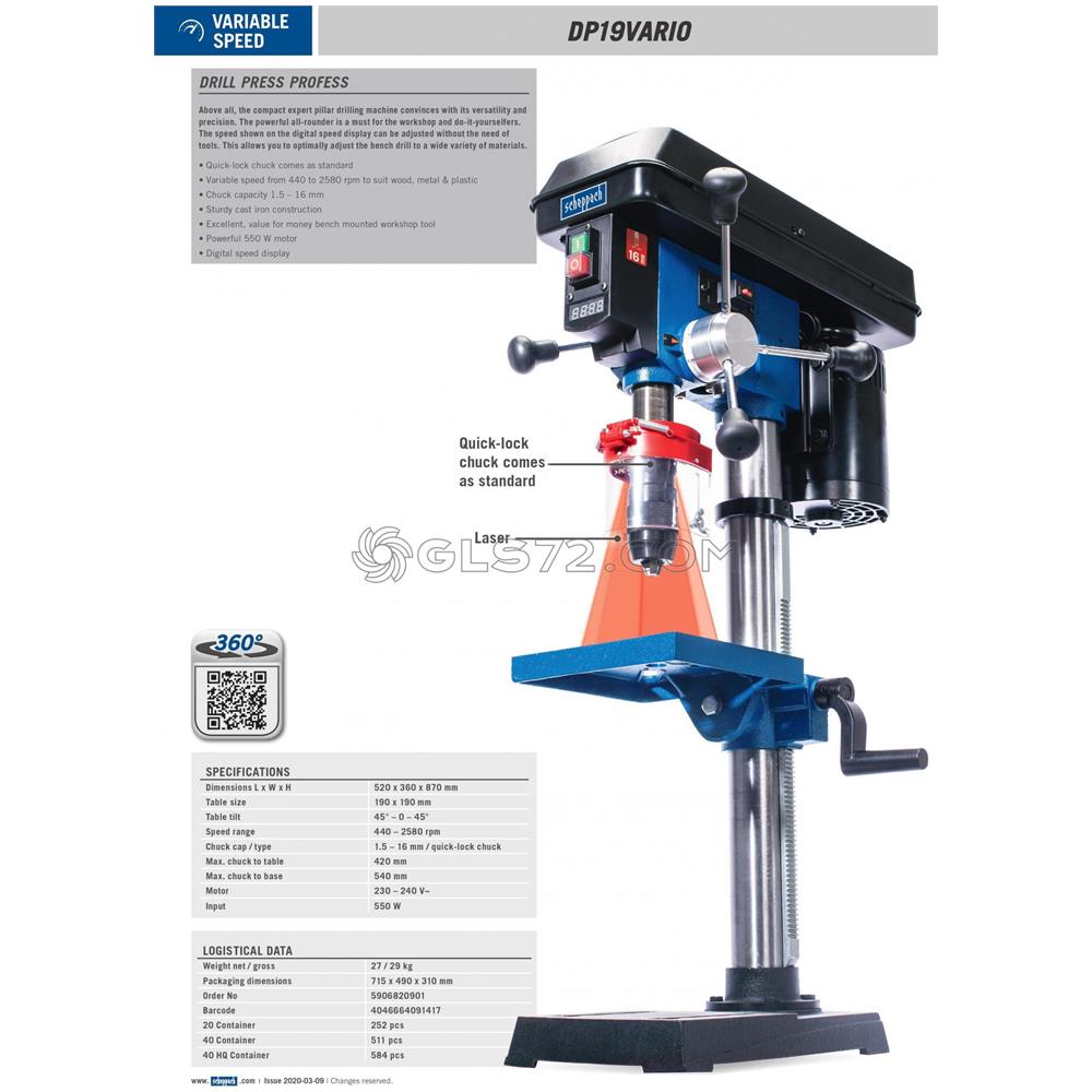 Trapano A Colonna Da Banco Velocita Regolabile Laser 550 W Dp19vario - Foto 2