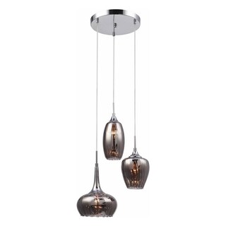 Lampada A Sospensione Trio Sandrina 50cm - 3 Luci E27, Paralume In Vetro Satinato Bianco, Cromo, Altezza 150 Cm, Dimmerabile