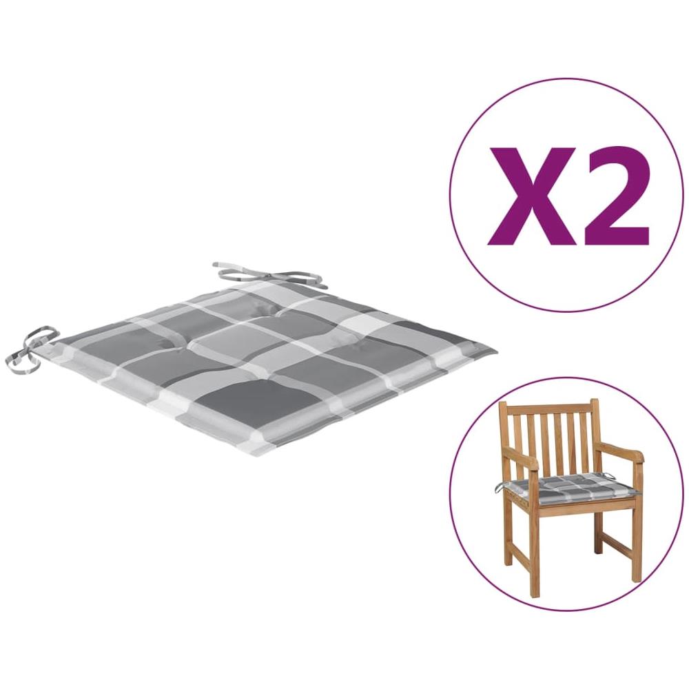 Cuscini Sedie Giardino a Quadri Grigi 2 pz 50x50x4 cm Tessuto - Foto 1