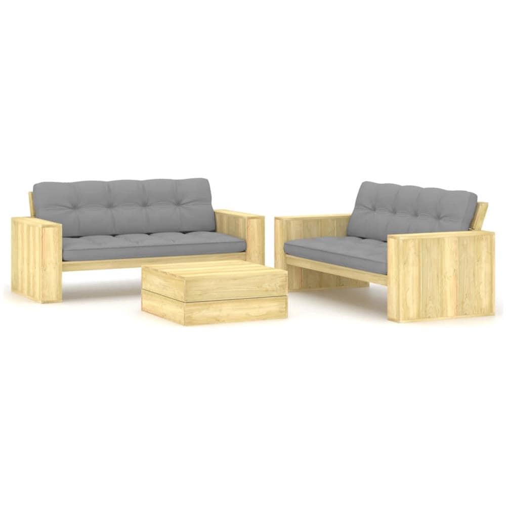 Set Salotto Giardino con Cuscini 3 pz in Pino Impregnato - Foto 1