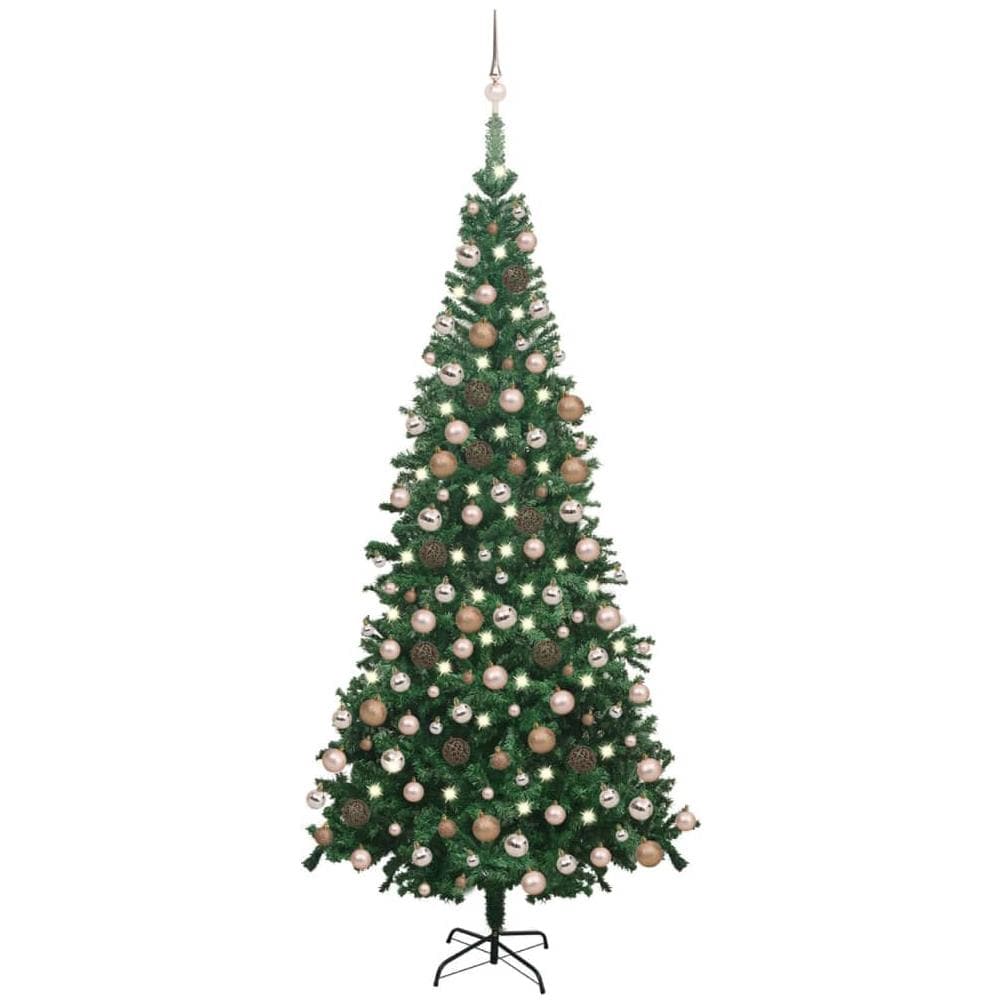 Set Albero Natale Artificiale LED e Palline Verde L 240 cm PVC - Foto 1