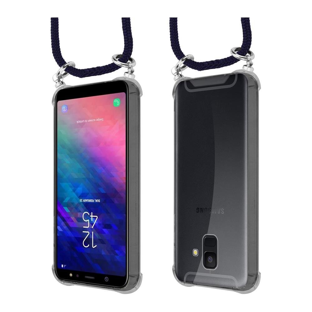 Catena Di Telefoni Cellulari Compatibile Con Samsung Galaxy A6 2018 In Blu Notte - Coperchio Protettivo In Silicone Con Anelli D'argento, Cinturino In Corda E Custodia Staccabile - Foto 8