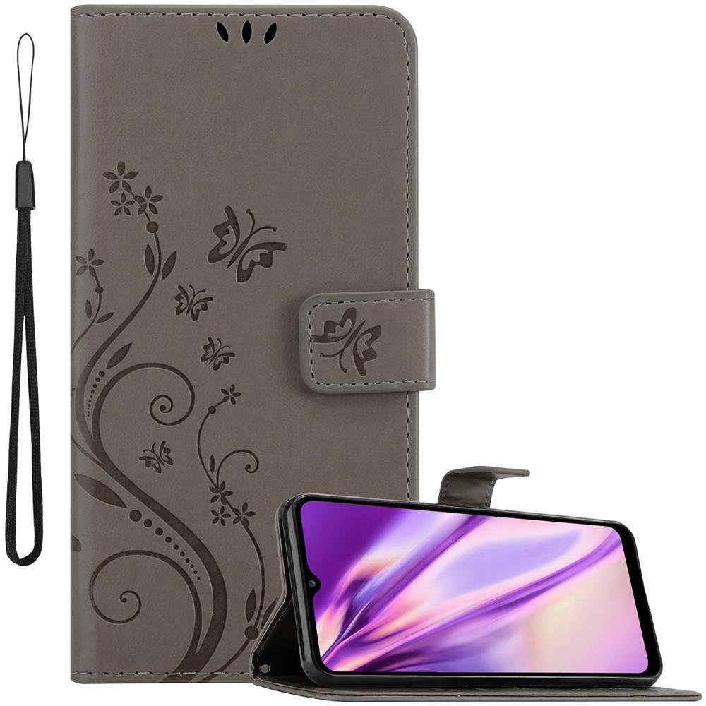 Custodia Compatibile Con Samsung Galaxy A02s In Grigio Fiore - Coperchio Protettivo In Design Floreale Con Chiusura Magnetica, Funzione Stand E Slot Per Carte - Foto 1