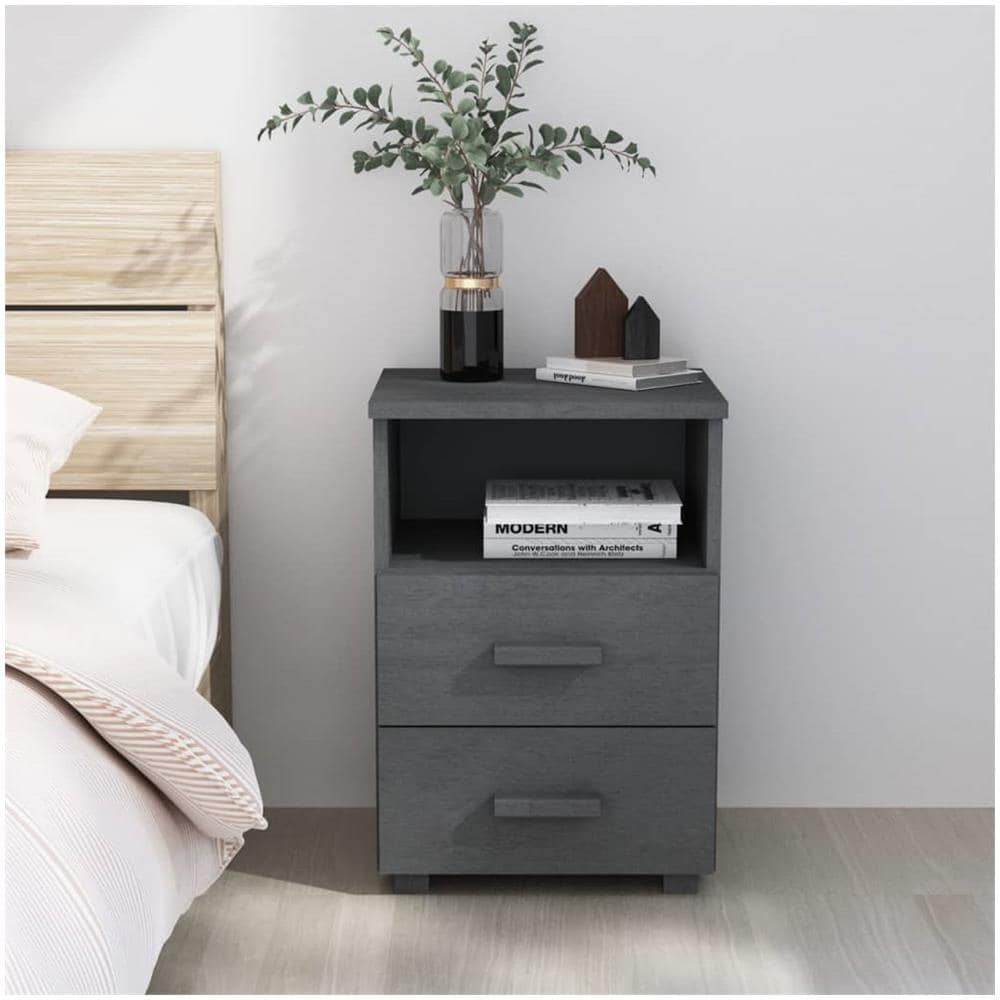 Comodino Grigio Scuro 40x35x62 Cm In Legno Massello Di Pino - Foto 1
