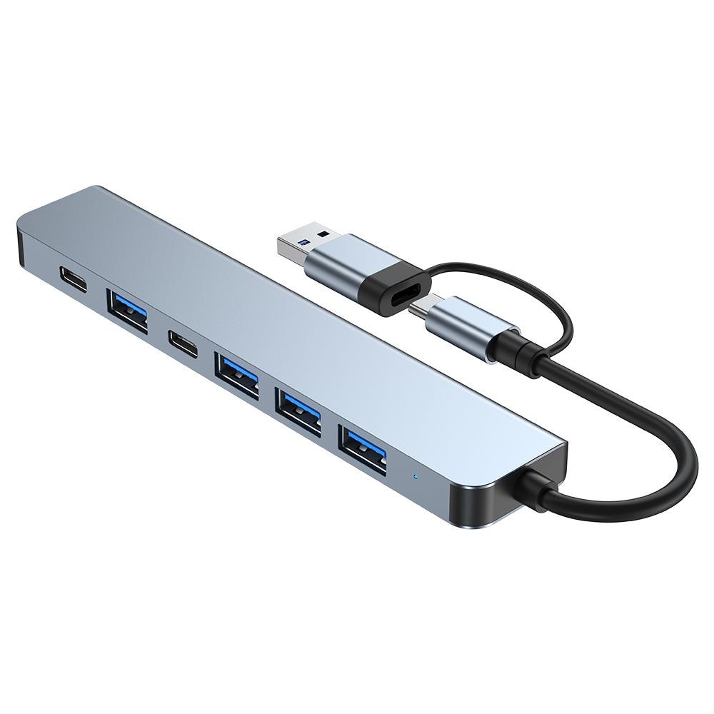 Hub Usb-c/usb 2 In 1 7 Porte Usb 3.0 Per Windows Macos Grey - Foto 1