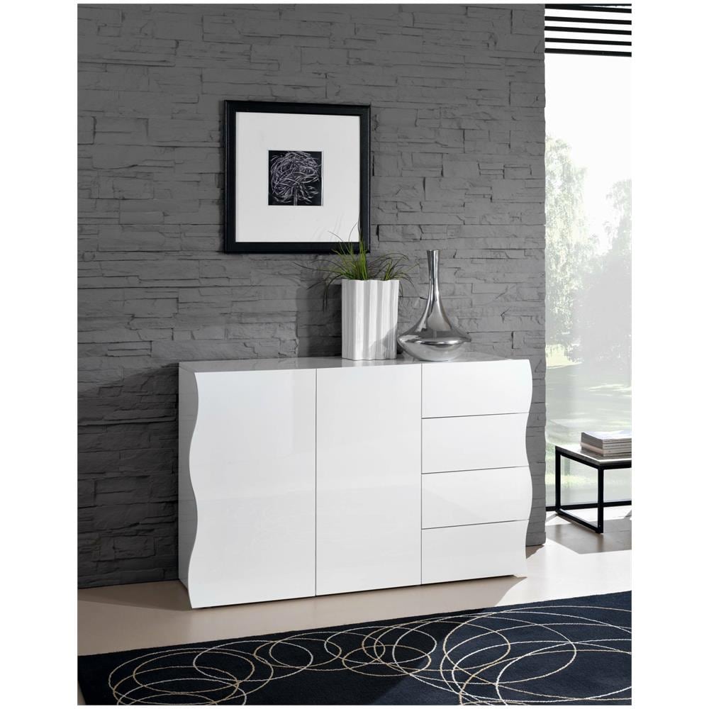 Credenza Romolo, Madia Da Cucina A 2 Ante E 4 Cassetti, Buffet Da Soggiorno, 100% Made In Italy, Cm 124x40h81, Bianco Lucido - Foto 1