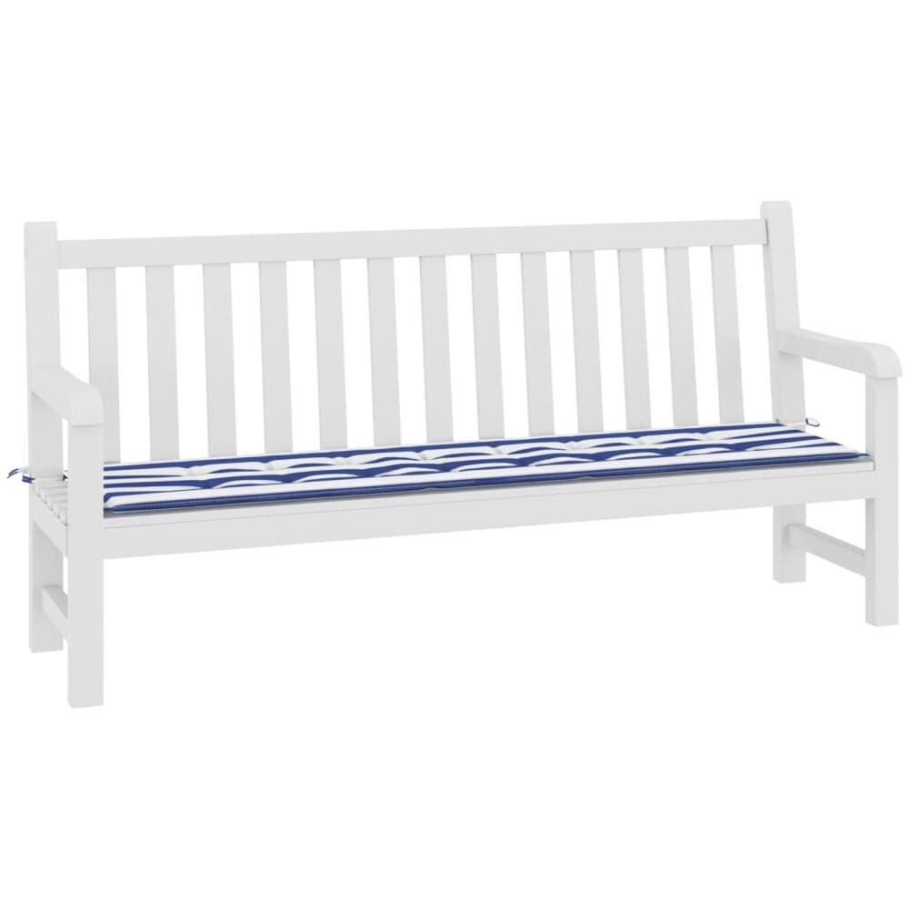 Cuscino Panca Giardino Righe Bianche E Blu 200x50x3 Cm Tessuto - Foto 3