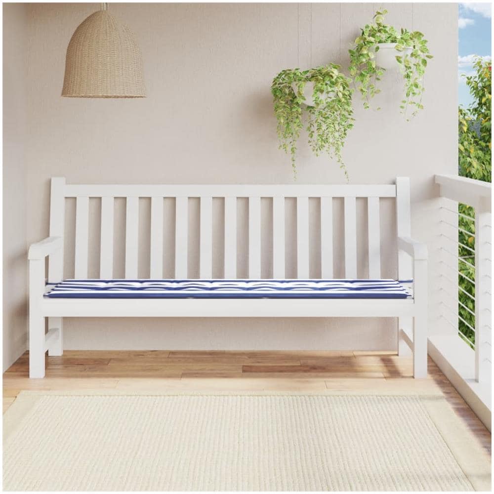 Cuscino Panca Giardino Righe Bianche E Blu 200x50x3 Cm Tessuto - Foto 1