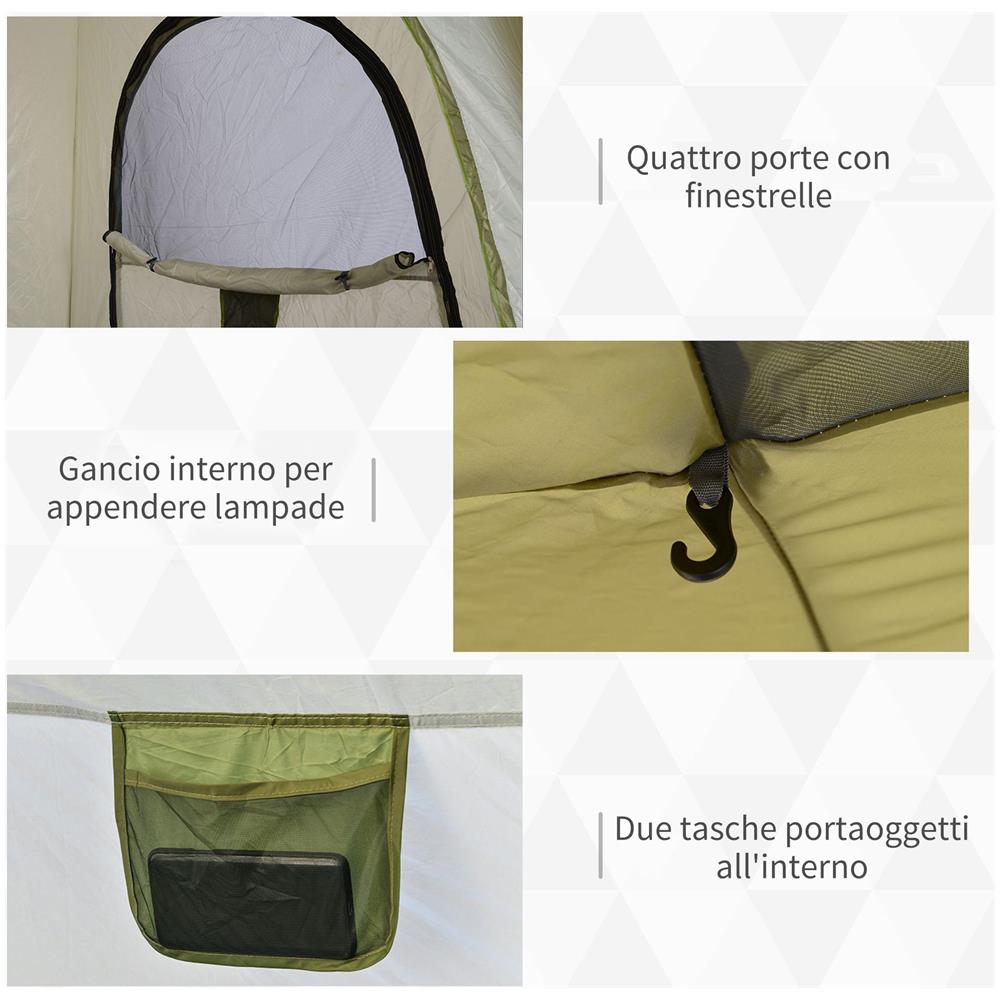 Tenda da Campeggio 2 Posti Pop Up con Porta a Cerniera e 3 Finestre, 240x240x199cm, Verde - Foto 6