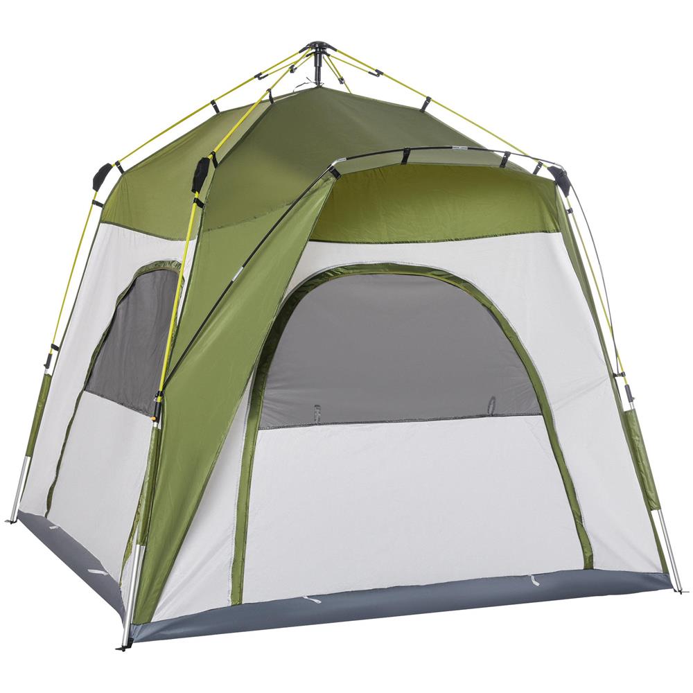 Tenda da Campeggio 2 Posti Pop Up con Porta a Cerniera e 3 Finestre, 240x240x199cm, Verde - Foto 1