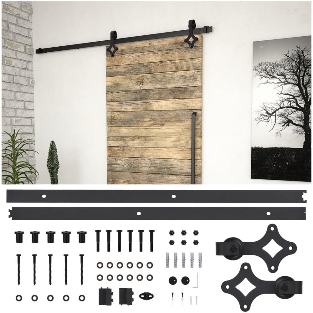 Kit di Binari per Porte Scorrevoli SKIEN 183 cm Acciaio Nero - Foto 1