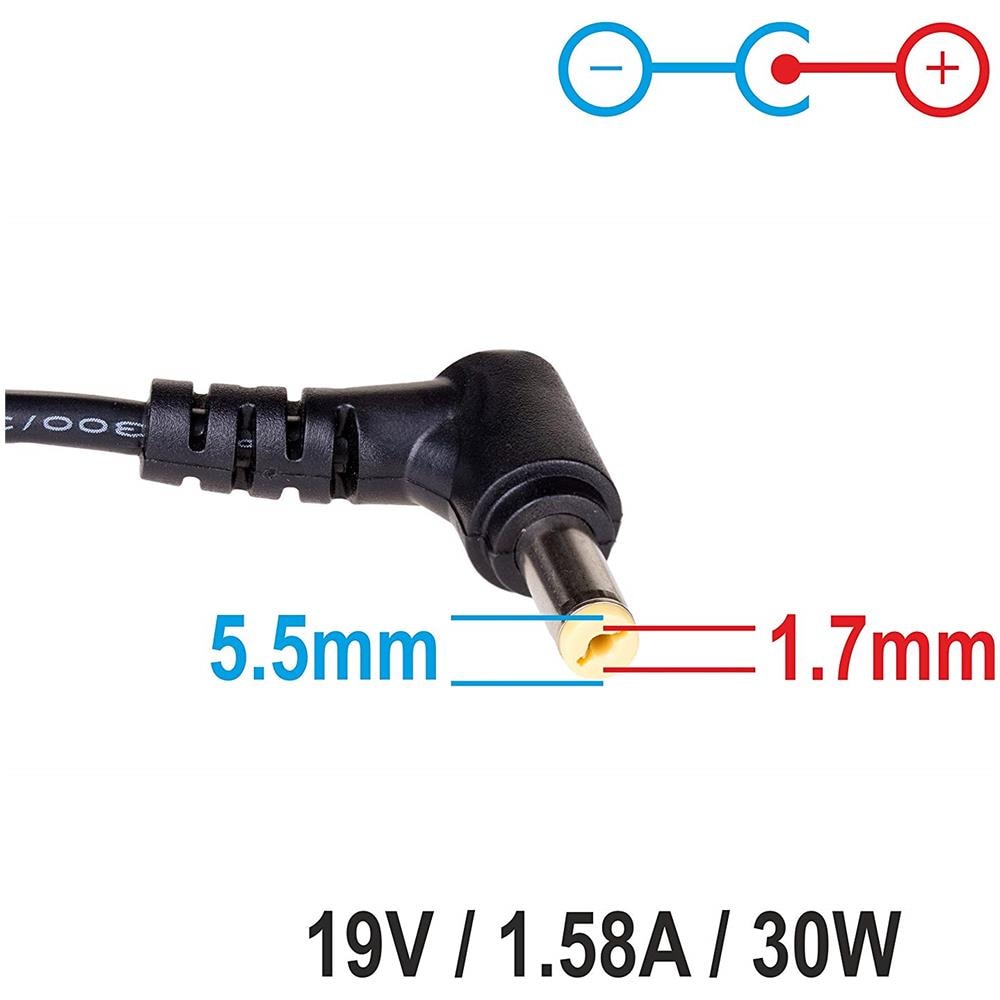 Ricambio Adattatore Di Alimentazione Ca Per Acer, Dell, Packard Bell Notebook / 19v / 1.58a / 30w / 5.5x 1.7mm - Foto 2
