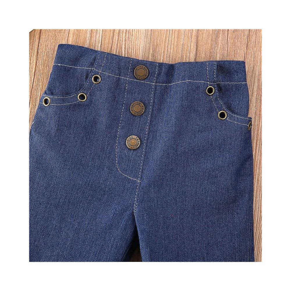 SLOWMOOSE - Jeans Da Bambina Da Bambina - Jeans Skinny A Zampa Con Bottoni,  Pantaloni Lunghi A Zampa D\u0026#39; elefante In Denim Elasticizzato Per Bambini,  Abbigliamento Casual Da Bambino [ blu / 5] - ePRICE