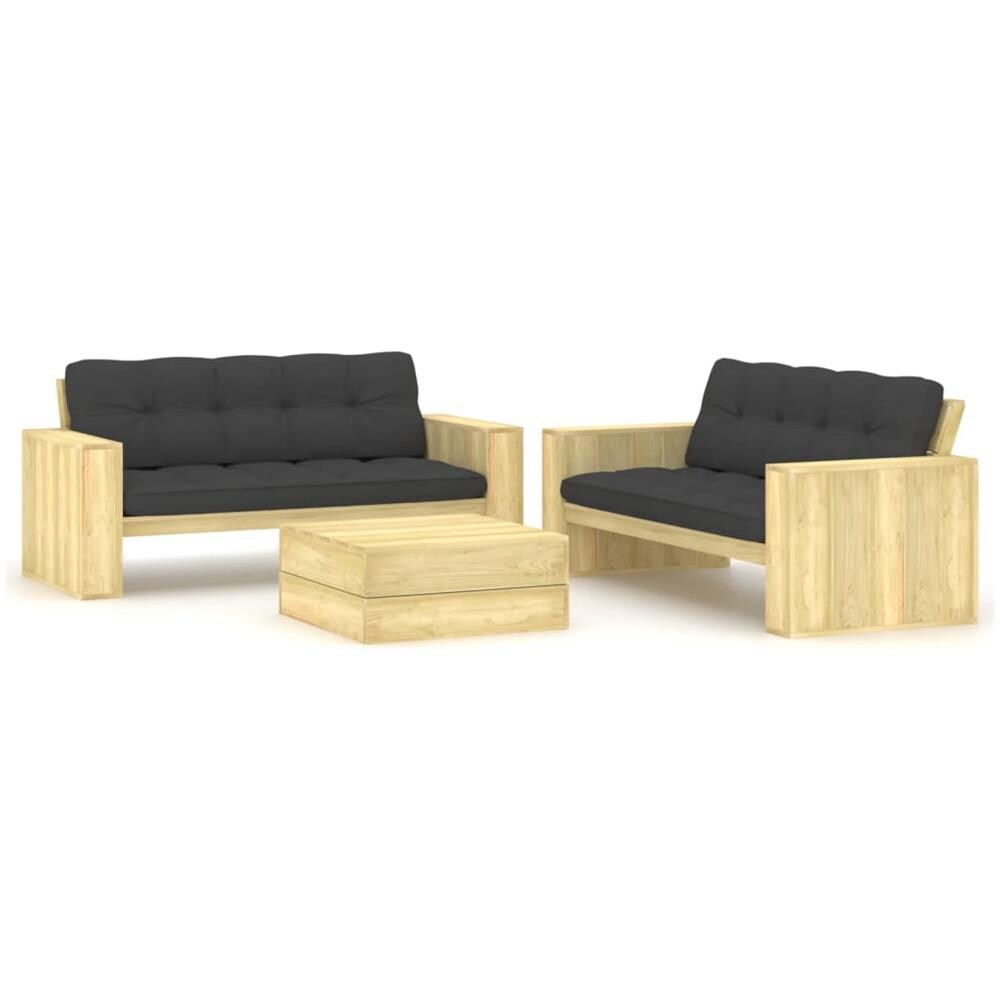 Set Salotto Giardino con Cuscini 3 pz in Pino Impregnato - Foto 1