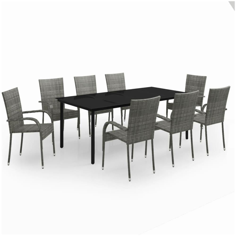 Set Da Pranzo Per Giardino 9 Pz Con Cuscini Grigio E Nero - Foto 2