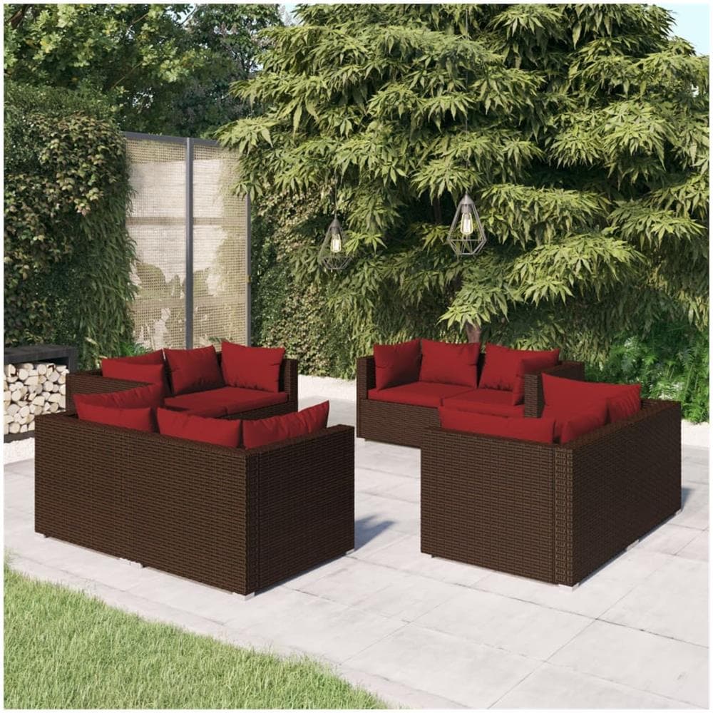 Set Divani Da Giardino 8 Pz Con Cuscini In Polyrattan Marrone - Foto 1