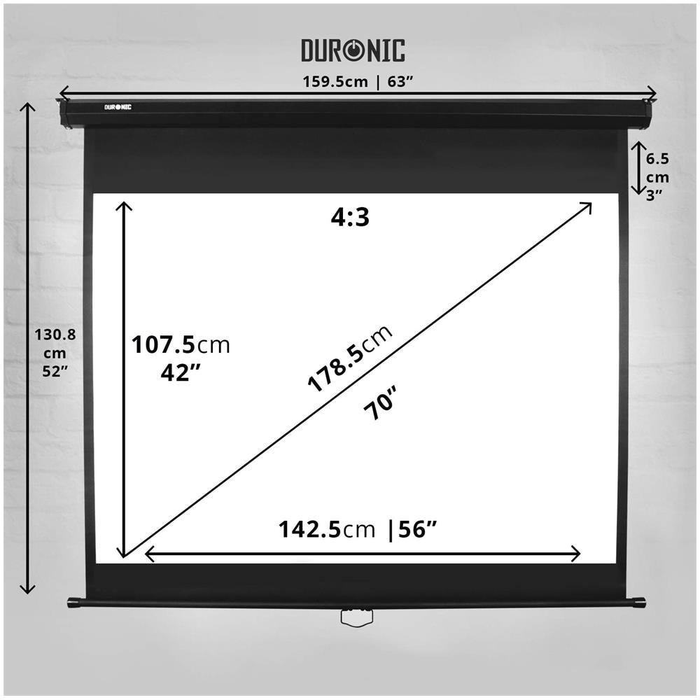 Mps70 / 43 Schermo Di Proiezione 70” Formato 4:3 / 107.5 X 142.5 Cm Telo Proiettore Telo Da Proiezione A Sviluppo Manuale - Fissaggio A Muro O A Soffitto - Full Hd 3d 4k - Home Cinema Home Theater Ufficio - Foto 2