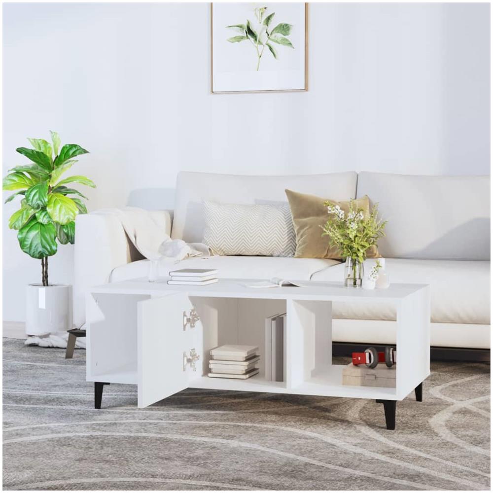 Tavolino Da Salotto Bianco 102x50x40 Cm In Legno Multistrato - Foto 2