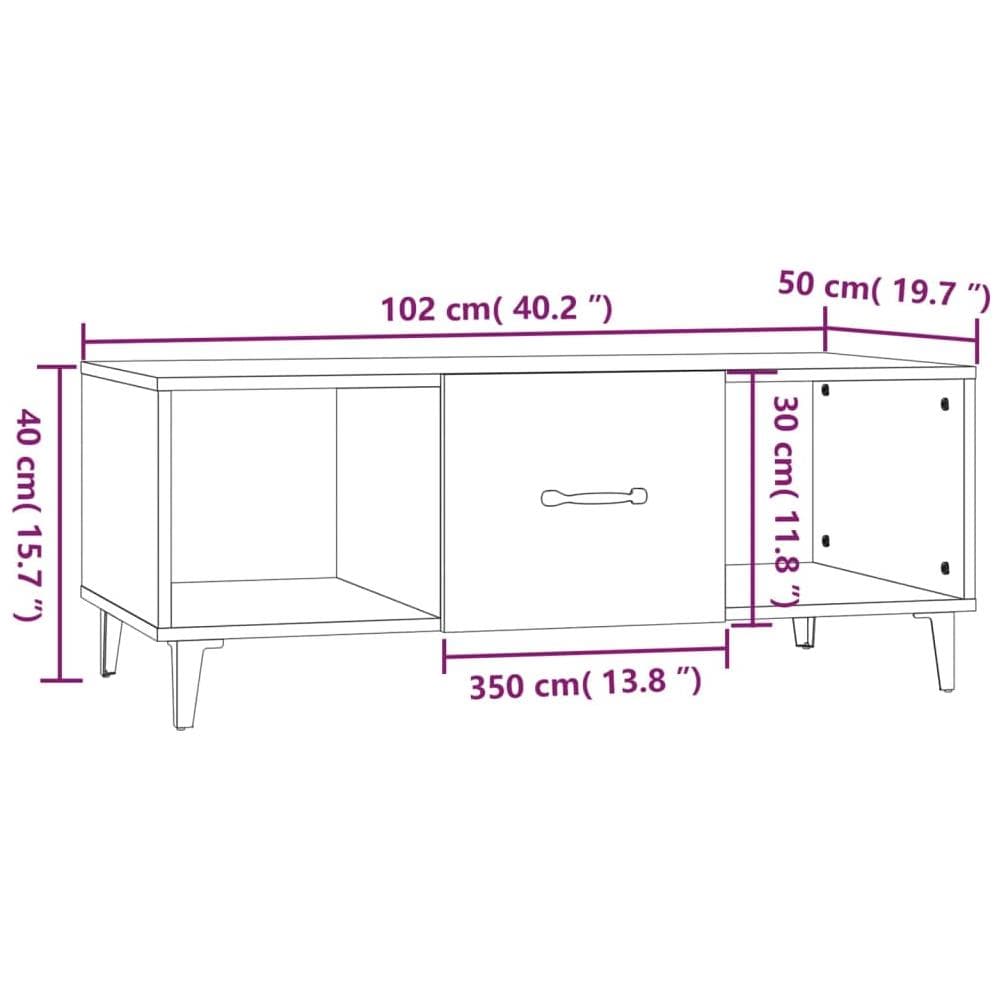 Tavolino Da Salotto Bianco 102x50x40 Cm In Legno Multistrato - Foto 7