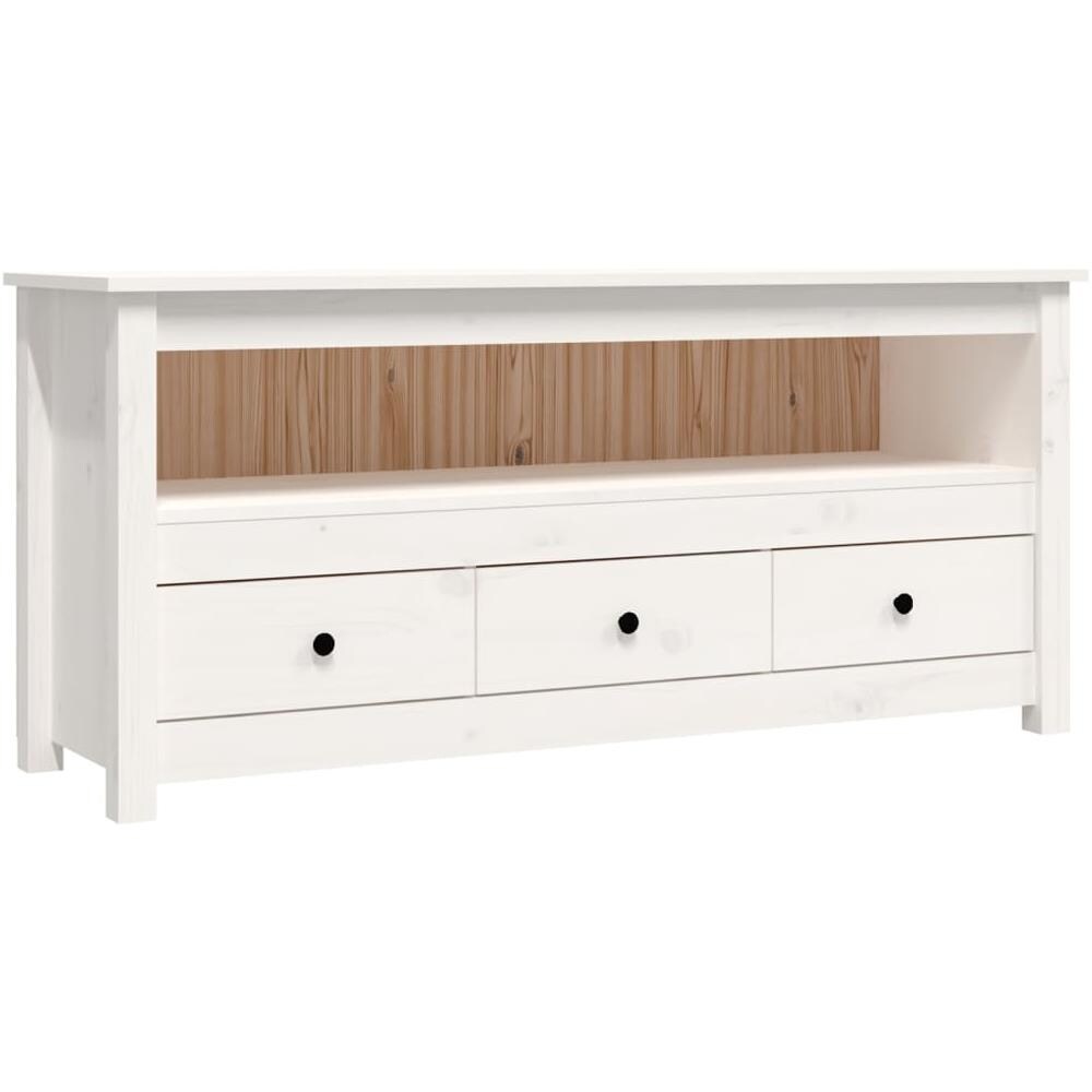 Mobile Porta Tv Bianco 114x35x52 Cm In Legno Massello Di Pino - Foto 2