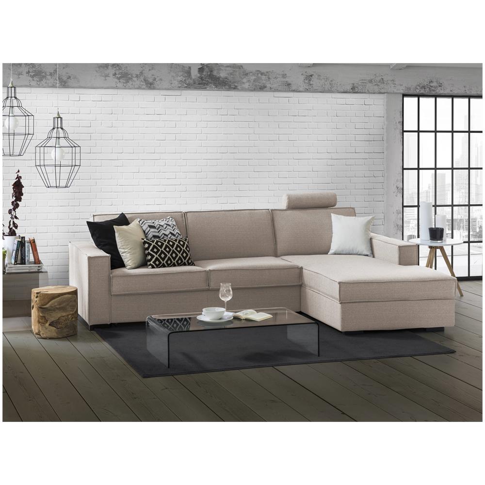 Divano Letto Adima, Divano Ad Angolo, 100% Made In Italy, Sofà Con Apertura Girevole, Penisola Contenitore Sinistra, Con Braccioli Slim, Cm 260x95h90, Tortora - Foto 1