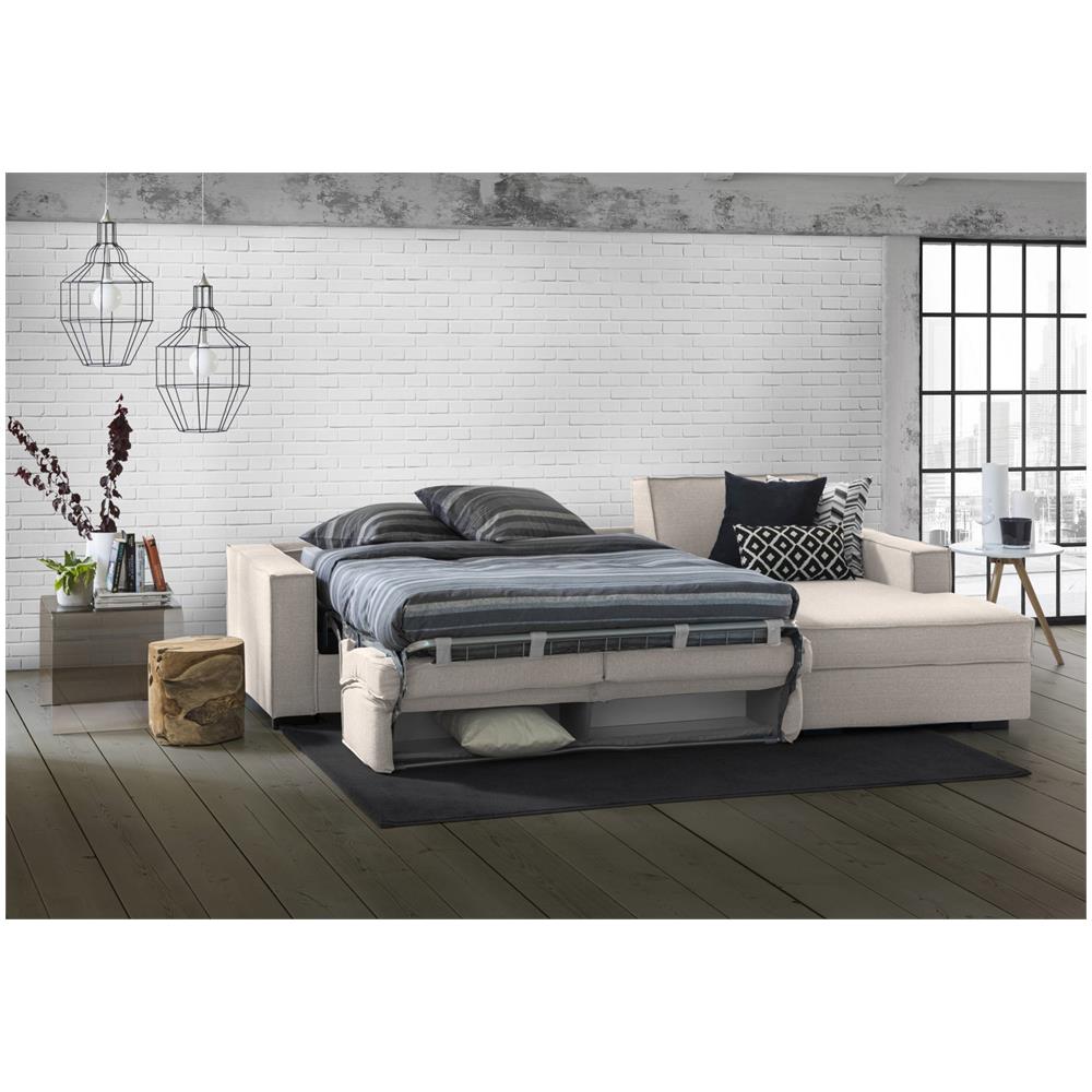Divano Letto Adima, Divano Ad Angolo, 100% Made In Italy, Sofà Con Apertura Girevole, Penisola Contenitore Sinistra, Con Braccioli Slim, Cm 260x95h90, Tortora - Foto 2