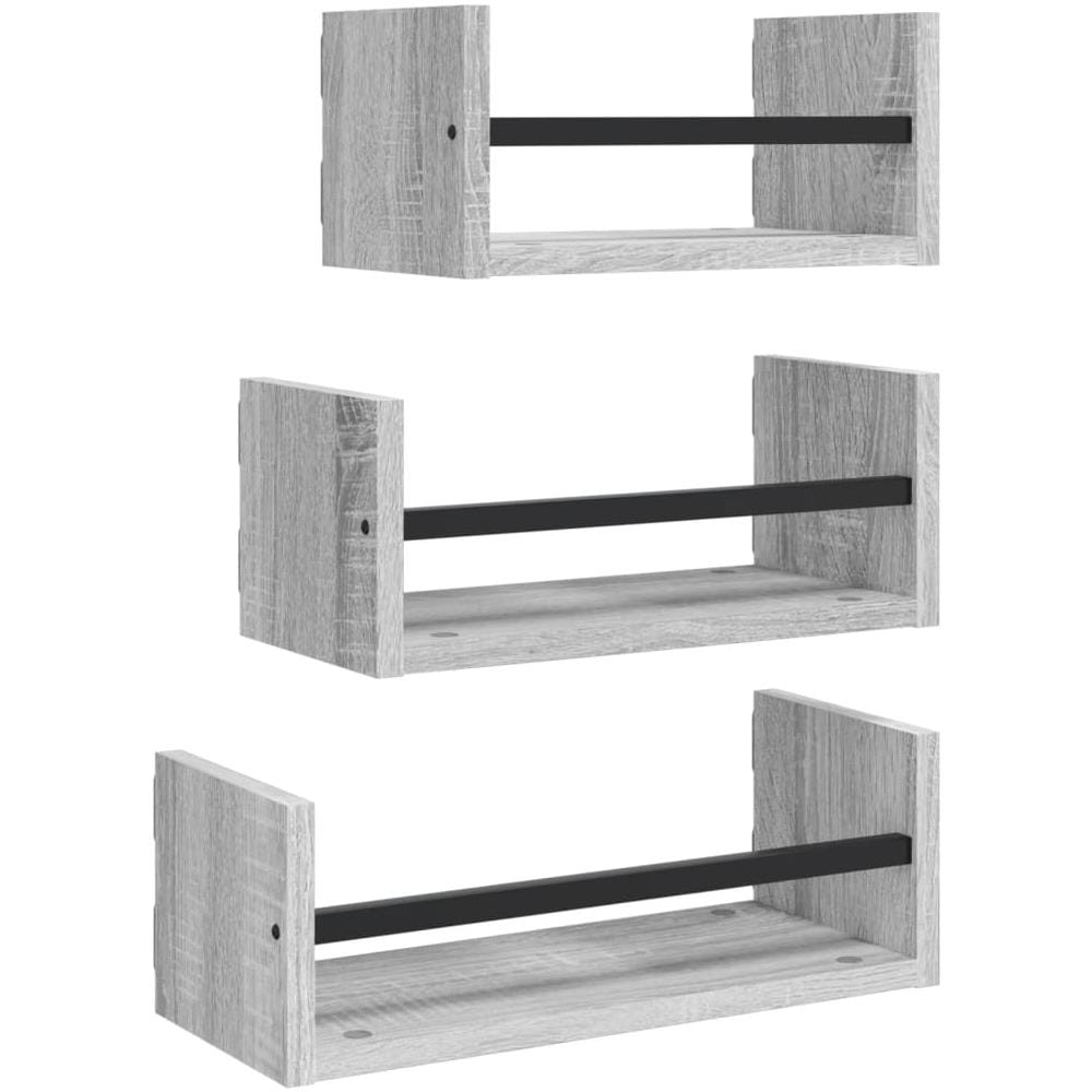 Set Mensole Parete Con Aste 3pz Grigio Sonoma Legno Multistrato - Foto 2