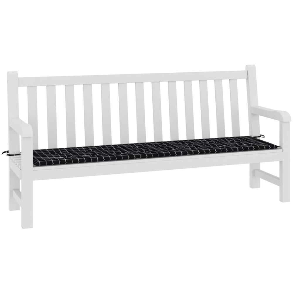 Cuscino Panca Giardino Motivo A Quadri Nero 200x50x3 Cm Tessuto - Foto 3