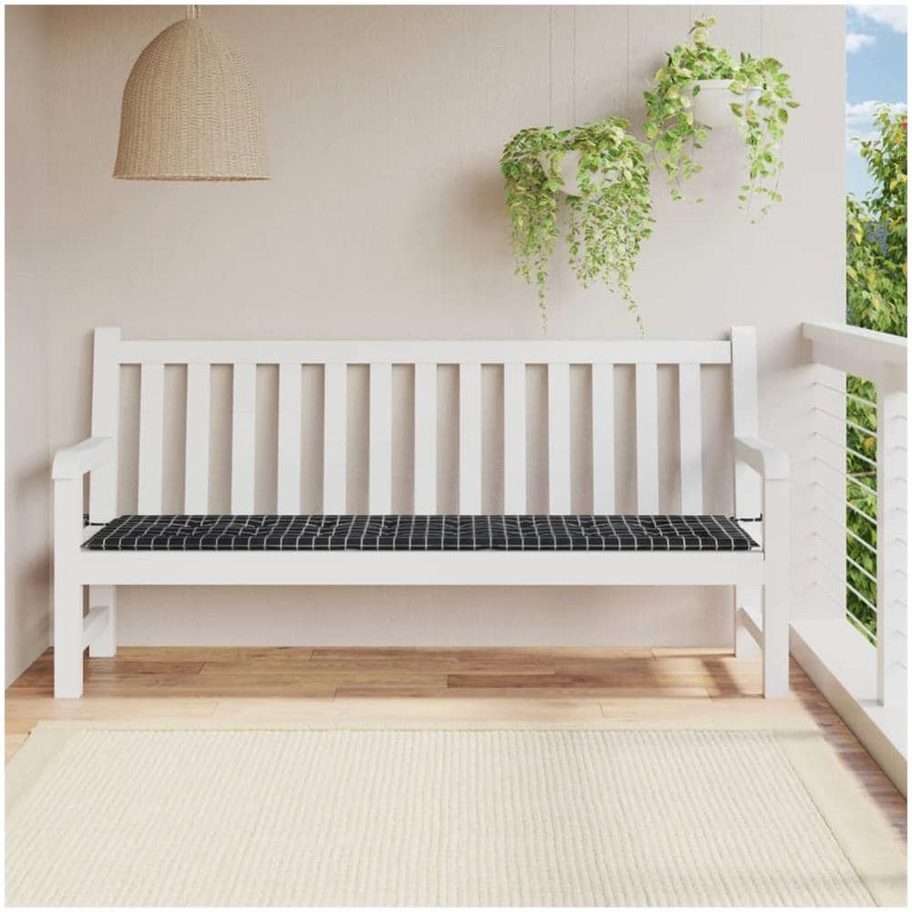 Cuscino Panca Giardino Motivo A Quadri Nero 200x50x3 Cm Tessuto - Foto 1
