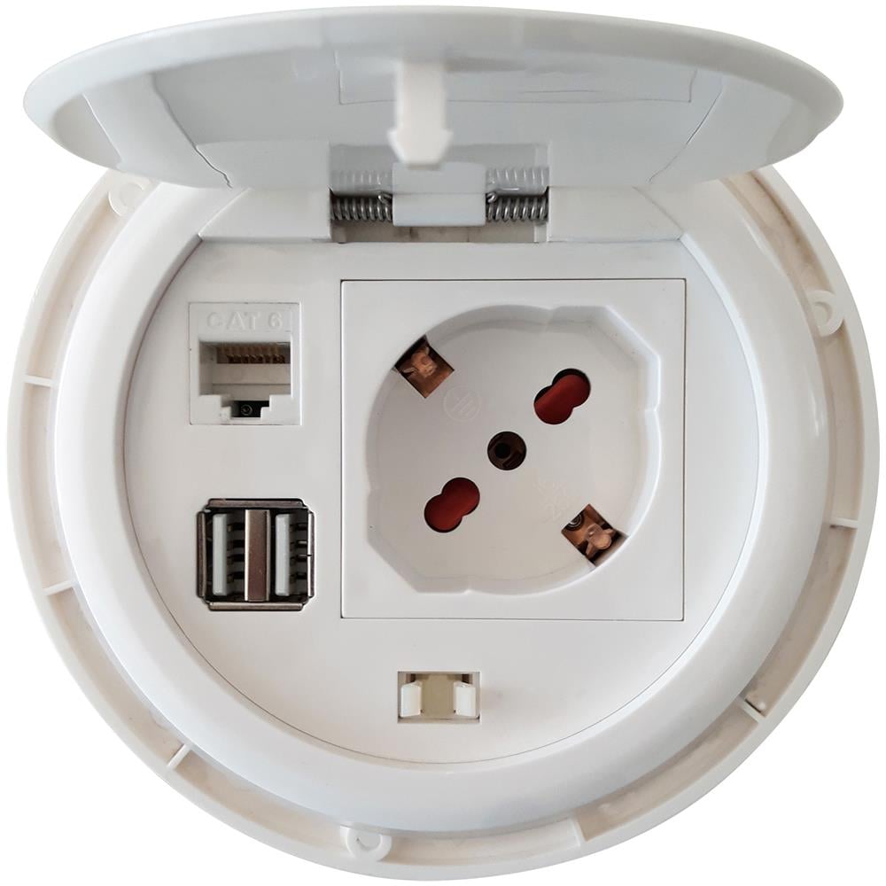 Presa Da Scrivania Ad Incasso Con 2 Prese Usb E Rj45 Con Coperchio - Foto 1
