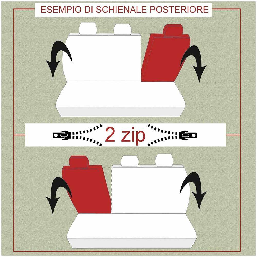 Coprisedili Universali Poliestere 2 Zip Schienali Posteriore Grigio - Mod. N - Foto 2