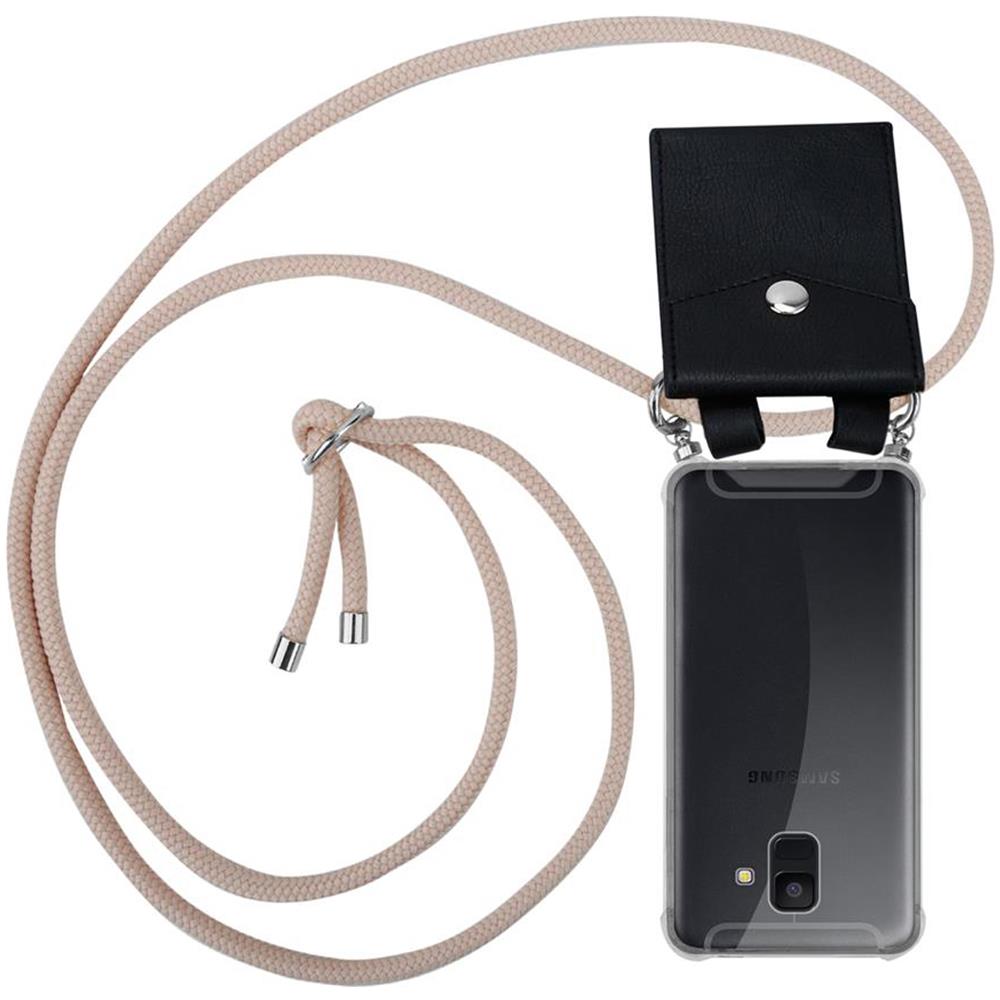 Catena Di Telefoni Cellulari Compatibile Con Samsung Galaxy A6 2018 In Or Rosato A Perla - Coperchio Protettivo In Silicone Con Anelli D'argento, Cinturino In Corda E Custodia Staccabile - Foto 1