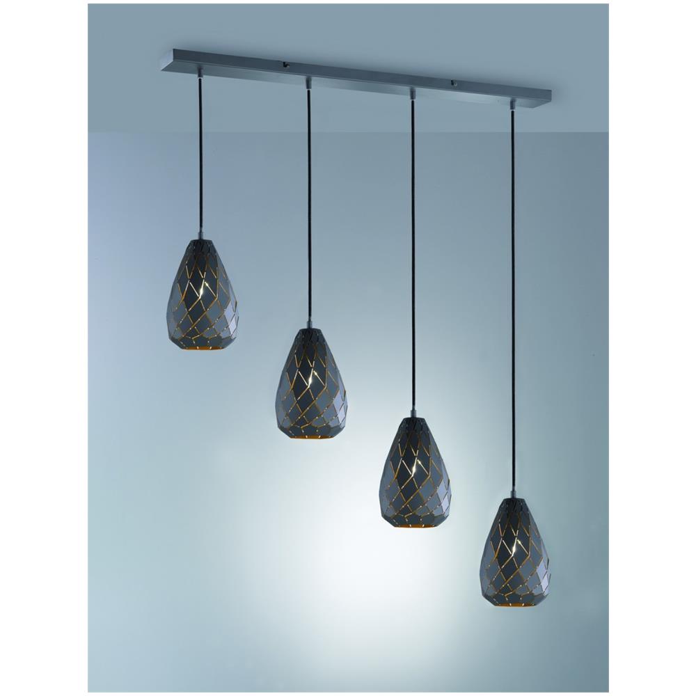 Onyx Sospensione 4 Diffusori Metallo Nero Interno Oro Taglio Laser A Rombo L. 90cm - Foto 1
