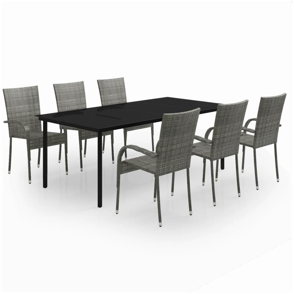 Set Da Pranzo Per Giardino 7 Pz Con Cuscini Grigio E Nero - Foto 2