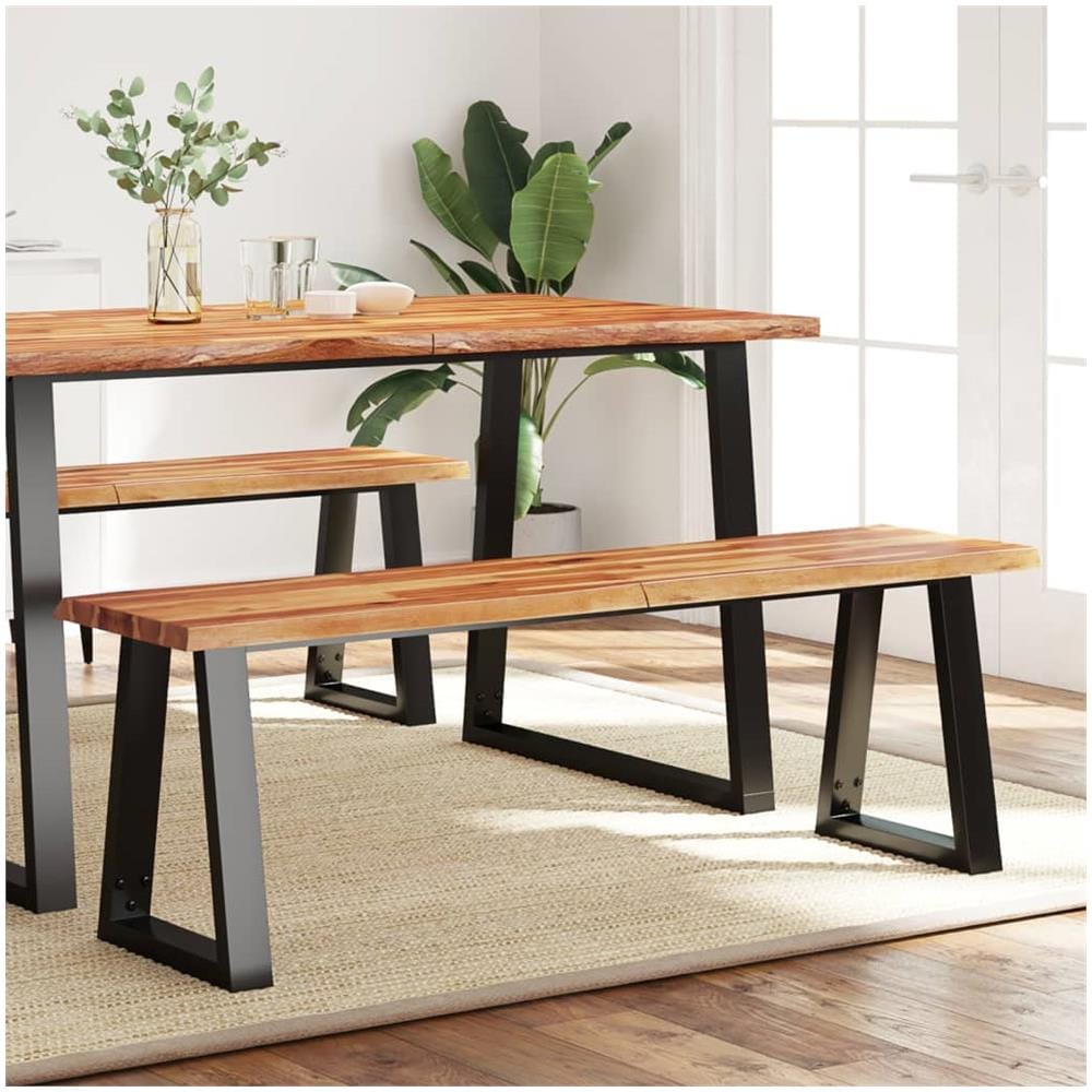 Panca Con Bordi Vivi 140 Cm In Legno Massello Di Acacia - Foto 1