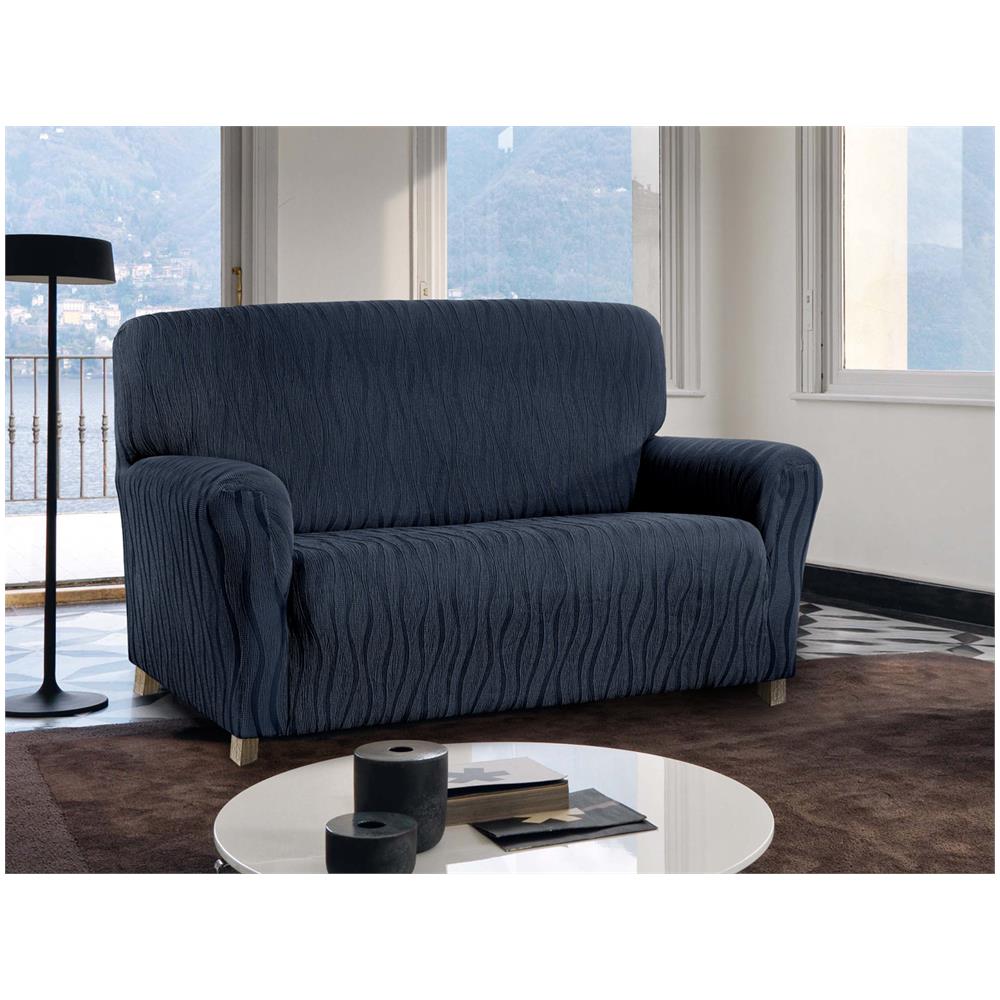 Copridivano Sof&agrave; Poltrona Elasticizzato Protezione Macchie Modello Wonderful 4 Posti Blu - Foto 1